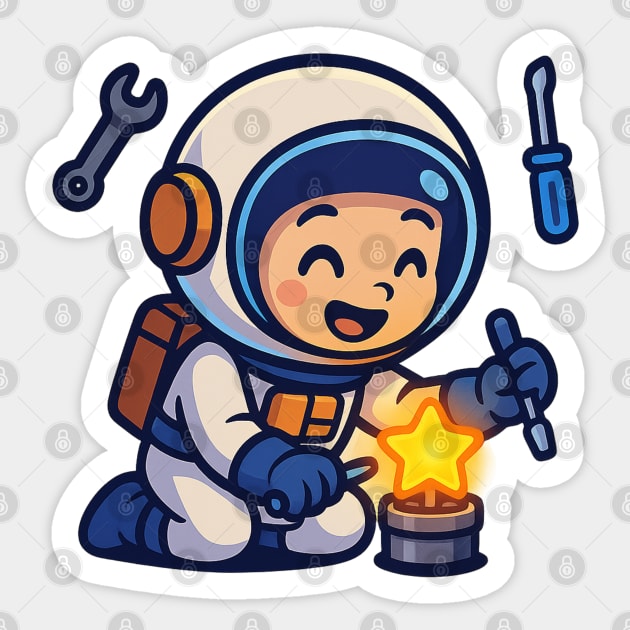 Fixing Tomorrow – Cute Astronaut Polishing a Star | Wholesome Tomorrow Sprouts Tee Sticker by Anne Lee